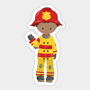 African American Boy, Fireman, Firefighter, Helmet Sticker